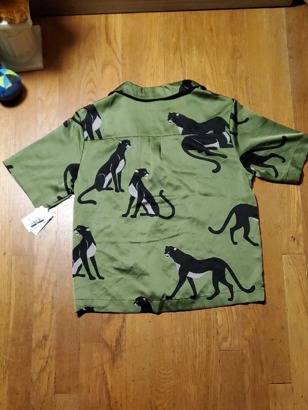 Auden Olive Green Short-Sleeve Pajama Top with Black Panthers - Picture 9 of 10